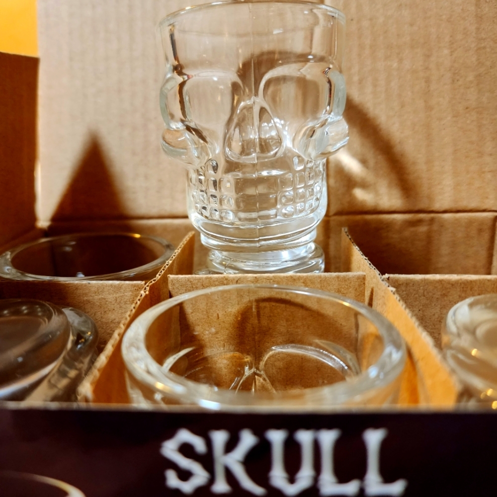 Set of 6 Skull Shot glasses NIB Circlewear clear glass shotglass - Picture 3 of 4